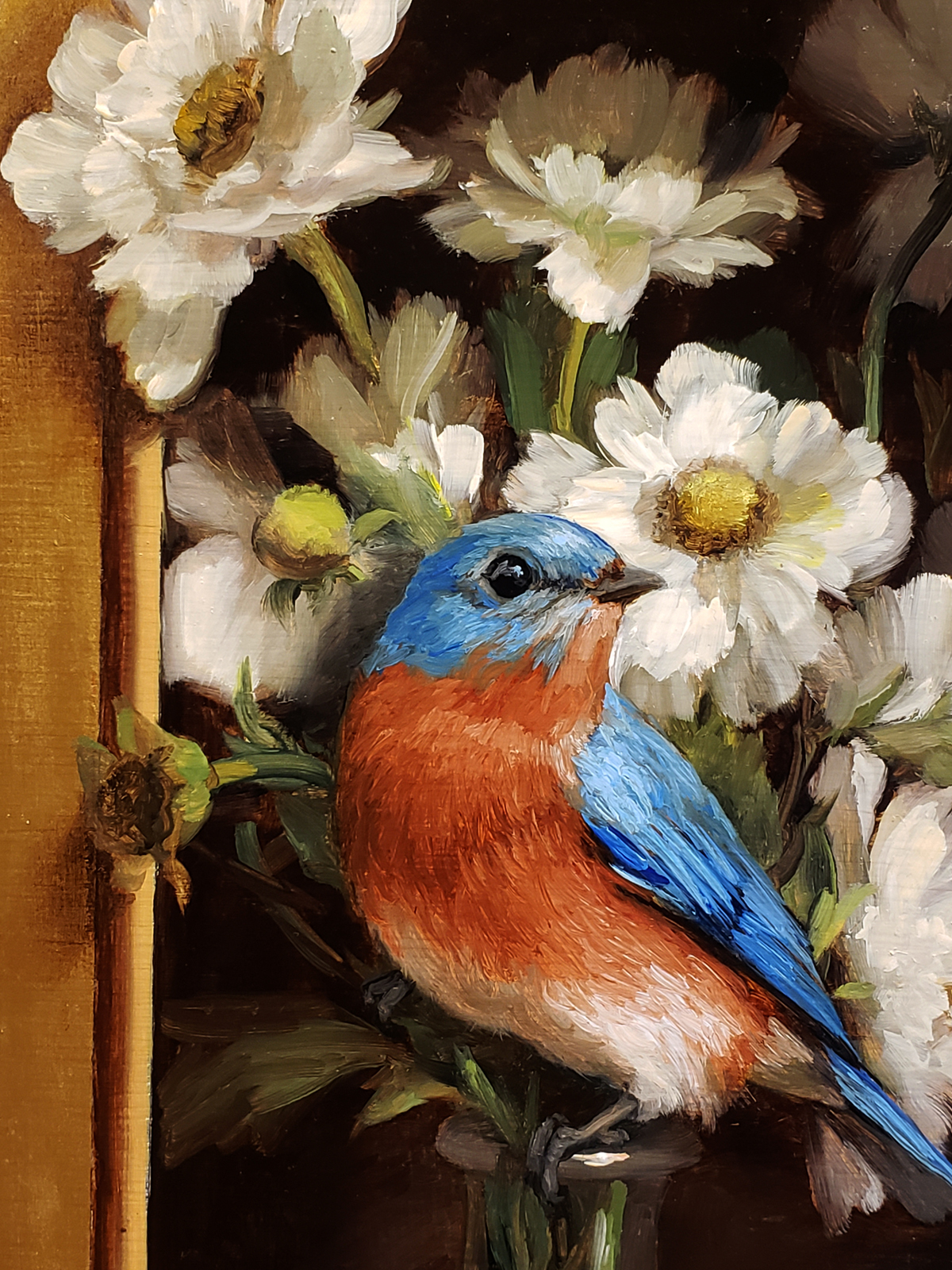 American Legacy Fine Arts presents "Bluebirds with Nest" a Painting by Mary Kay West.