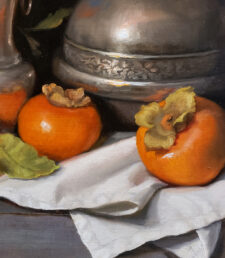 American Legacy Fine Arts presents "Flycatcher and Persimmons" a painting by Mary Kay West.