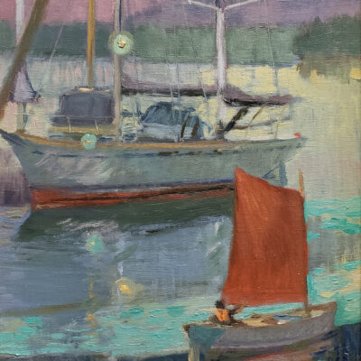 American Legacy Fine Arts presents "Harbor Glide, Early Morning at Alameda Island" a painting by Chuck Kovacic.