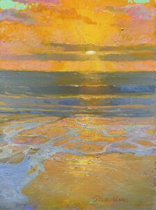 American Legacy fine Arts presents "Ebb Tide at Even’s Calm Glow, Oceanside, CA" a painting by peter Adams.