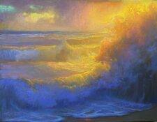 American Legacy Fine Arts presents "Evening Shorebreak, Oceanside, CA" a painting by Peter Adams.