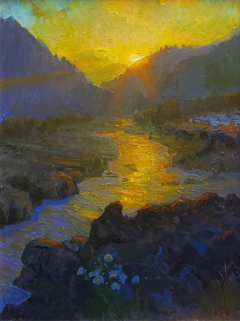 American Legacy Fine Arts presents "Golden Sunset, Matilija Valley, Ojai" a painting by Peter Adams.