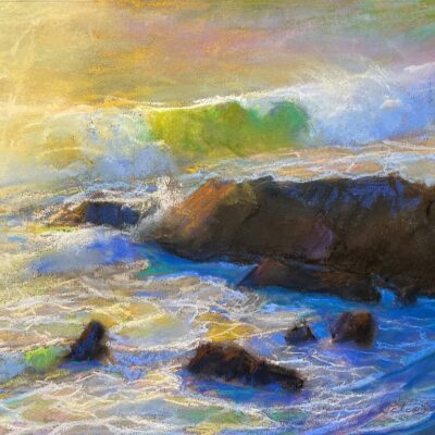 American Legacy Fine Arts presents "Golden Surf; Leo Carrillo Beach" a painting y Peter Adams.