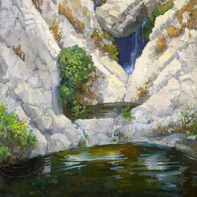 American Legacy Fine Arts presents "Quiet Pools above Sturtevant Falls; Angeles Crest Forest" a painting by Peter Adams.