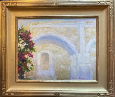 American Legacy Fine Arts presents " Sunlight on the Great Stone Church; Mission San Juan Capistrano" a painting by Peter Adams.