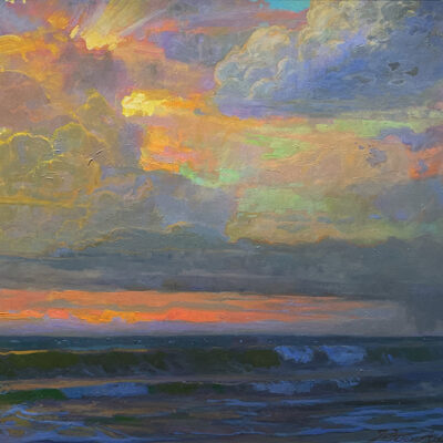 American Legacy Fine Arts presents "Towering Cumulus at Day’s End, Oceanside, CA" a painting by Peter Adams.