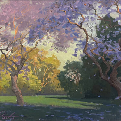 Alexey Steel artist Oil painting Jacaranda at El Marino Park, Culver City