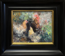 Jove Wang Artist A Happy Chicken Family Oil Painting