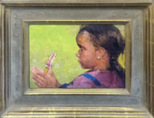 Jove Wang Artist Native American Girl Playing with Rattle Drum Oil Painting