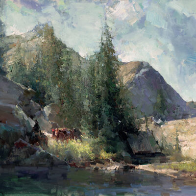 Jove Wang Artist Packing in the Canyon Oil painting