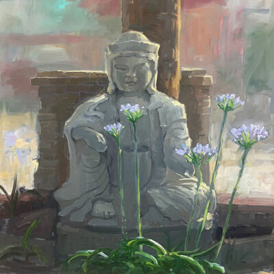 Peter Adams artist oil painting Kwan Yin Agapanthus