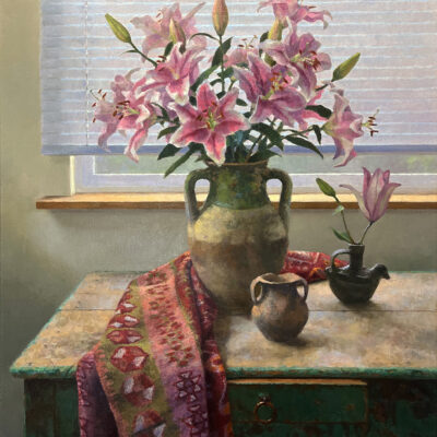 Jim McVicker Artist Still Life with Lilies Oil panting