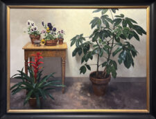 Jim McVicker artist Still Life with Bromeliad and Pansies Oil Painting