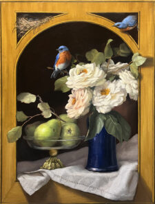 Mary Kay West Artist Oil paintng Roses and Bluebirds