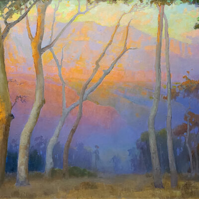 Peter Adams Artist Oil painting Eucalyptus Overlooking the San Gabriels at Sunset